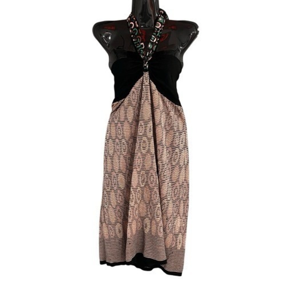 M Missoni Strapless Metallic Knit Dress Black Pink Green Scarf Detail Size 10 - Picture 6 of 10